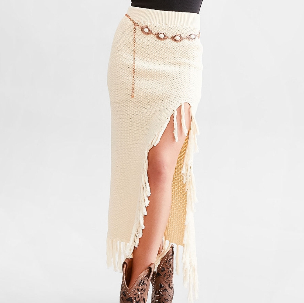 Sweater Fringe Mini Skirt